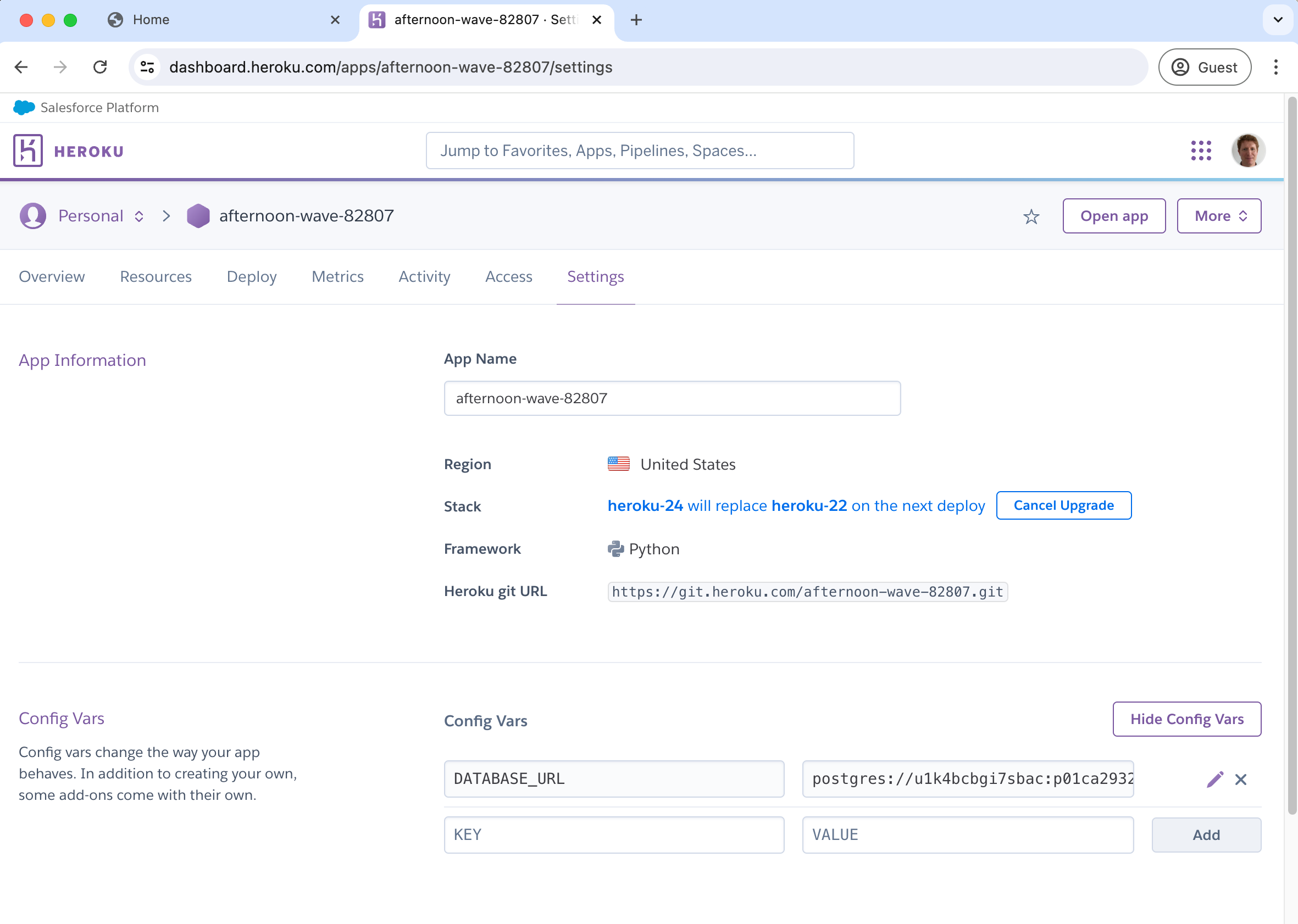 Heroku 仪表板配置